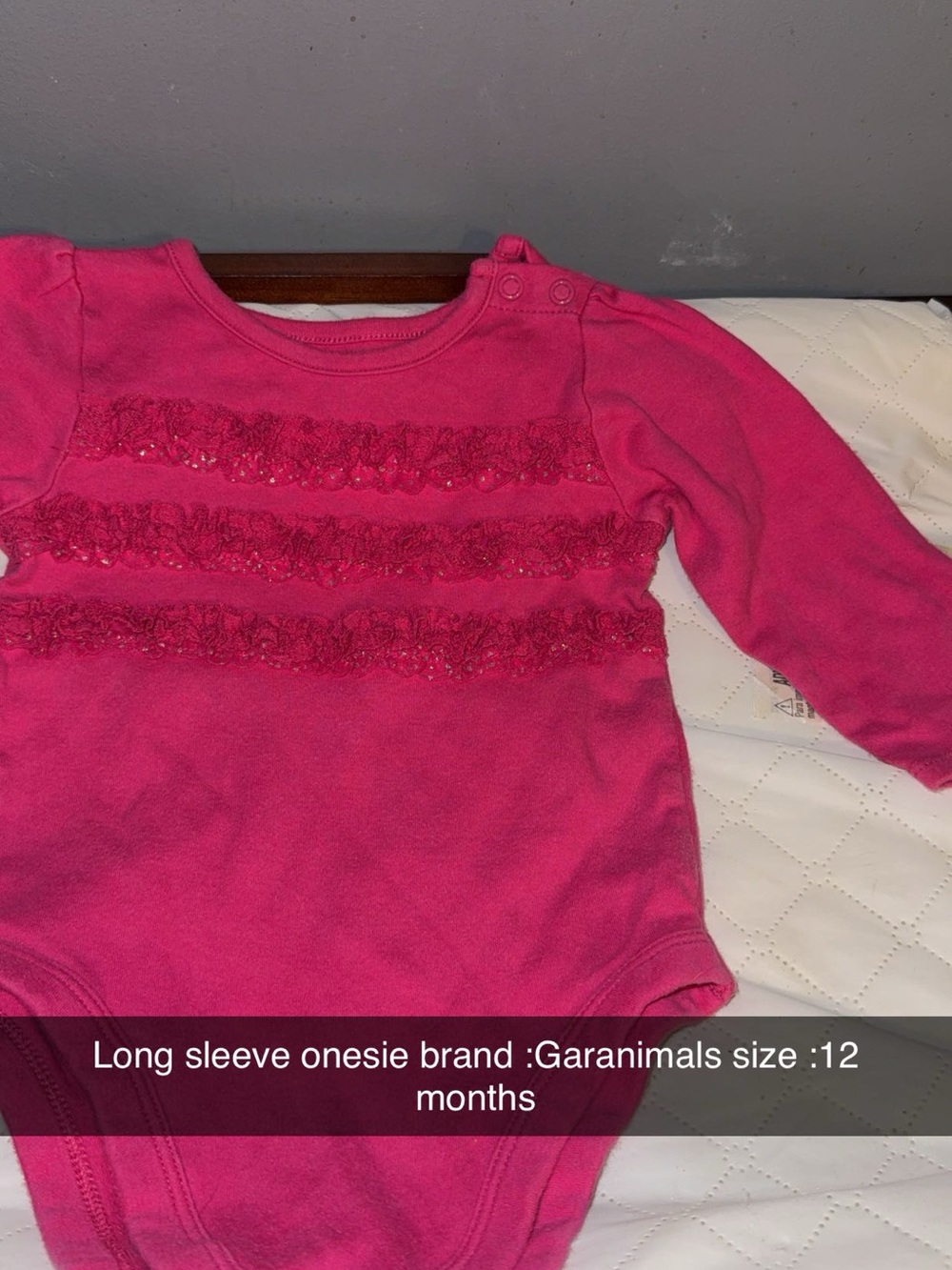 Garanimals Hot Pink Long Sleeve Onesie with Lace Trim